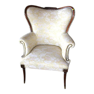 Mid 20th Century Vintage Mahogany Wingback Chair With Carved Detailing