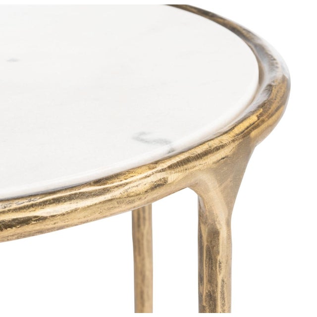 Spritely Home Jessa Metal Round End Table in Brass with White Marble Top For Sale - Image 4 of 7