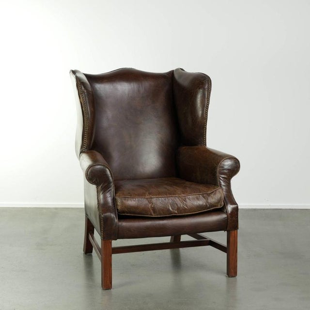 Vintage Cowhide Wing Armchair For Sale - Image 12 of 12