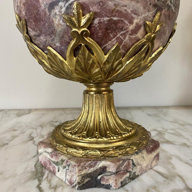 Pair 19th Century French Louis XVI Marble & Bronze d'Or Cassolettes For Sale - Image 13 of 13