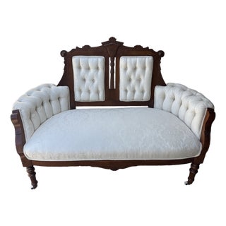 Antique Eastlake Style Settee / Couch / Loveseat on Casters For Sale