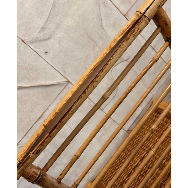 Late 20th Century Vintage 1970’s Chinoiserie Bamboo Ladder Back Accent Chair With Woven Rattan Seat, Paul Frankl Style- A Pair For Sale - Image 5 of 12