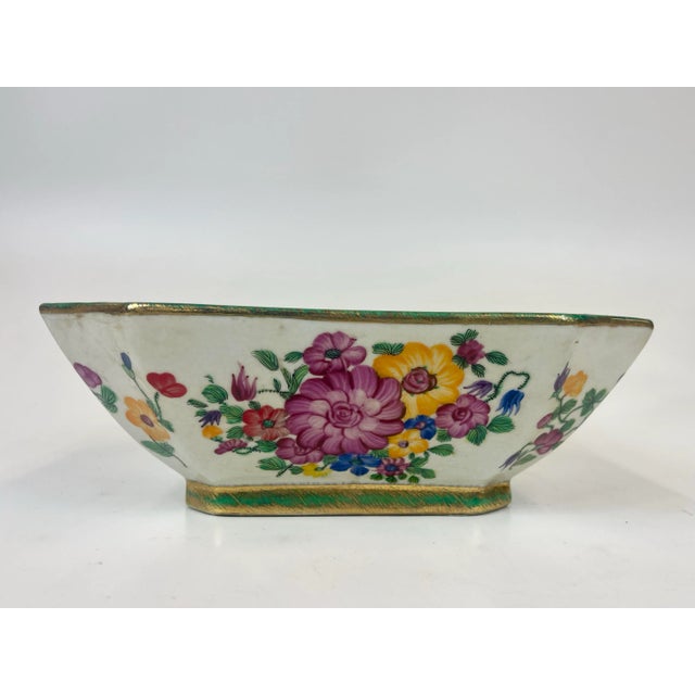 American 20th Century Hand Painted Porcelain Floral Shallow Bowl For Sale - Image 3 of 5