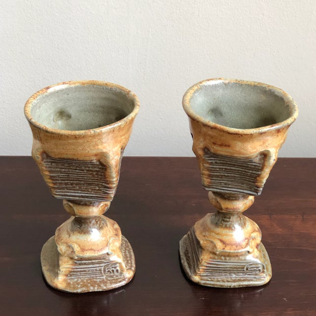 Mid-Century Modern Brutalist Studio Pottery Goblets -- a Pair For Sale - Image 11 of 12