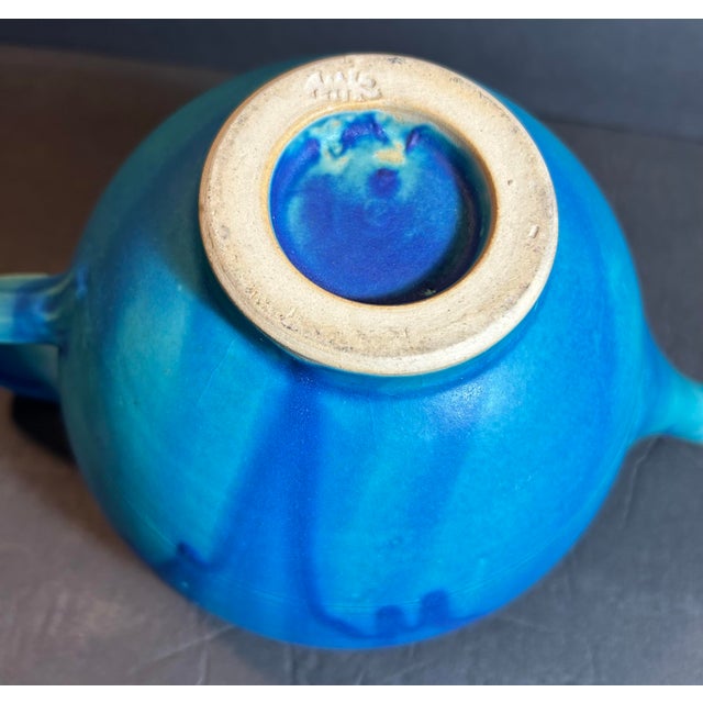 1980s Blue Drip Glazed Stoneware Studio Pottery Teapot For Sale - Image 9 of 9