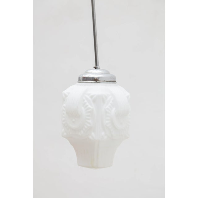 Art Deco Opaline Milk Glass Skyscraper Pendant For Sale - Image 4 of 10