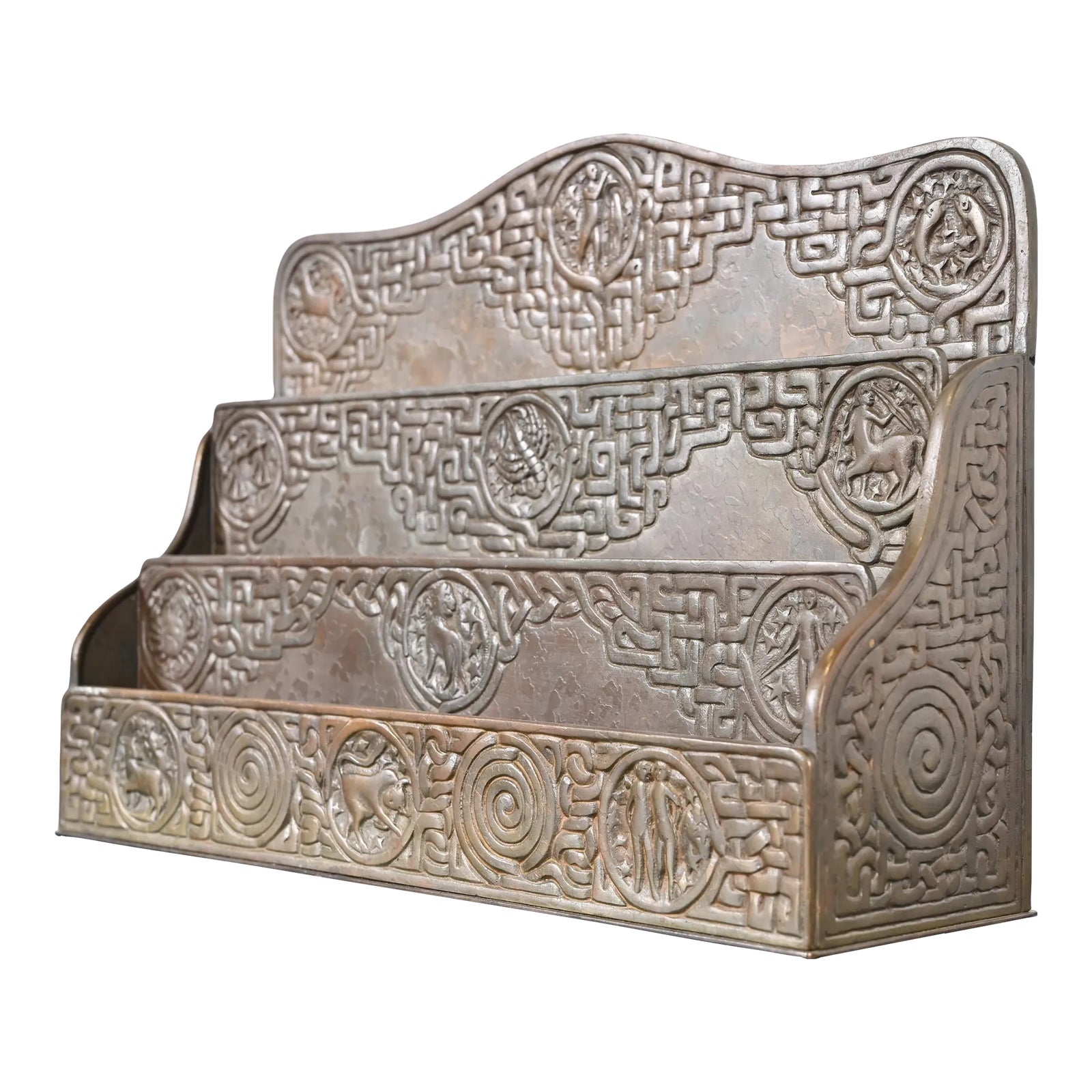 Tiffany Studios New York Zodiac Pattern Bronze Letter Rack | Chairish