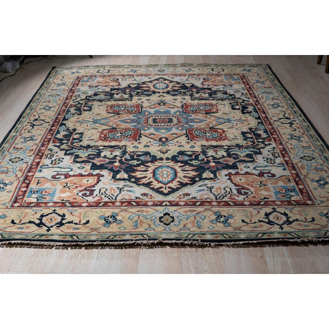 10x14 Timeless Oriental Navy Traditional Medallion Hand Knotted Wool Carpet Rug For Sale In New York - Image 6 of 6