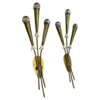 Brass Theatre Wall Light Sconces, Italy, 1950s, Set of 2 For Sale