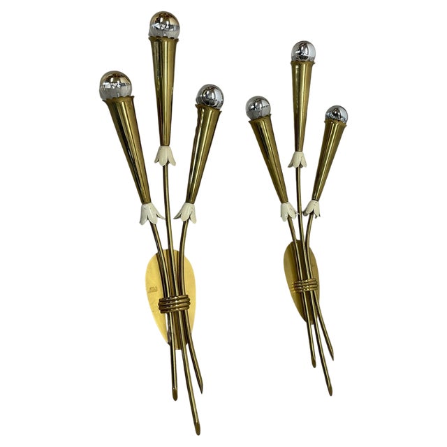 Brass Theatre Wall Light Sconces, Italy, 1950s, Set of 2 For Sale