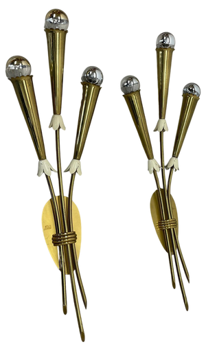 Brass Theatre Wall Light Sconces, Italy, 1950s, Set of 2