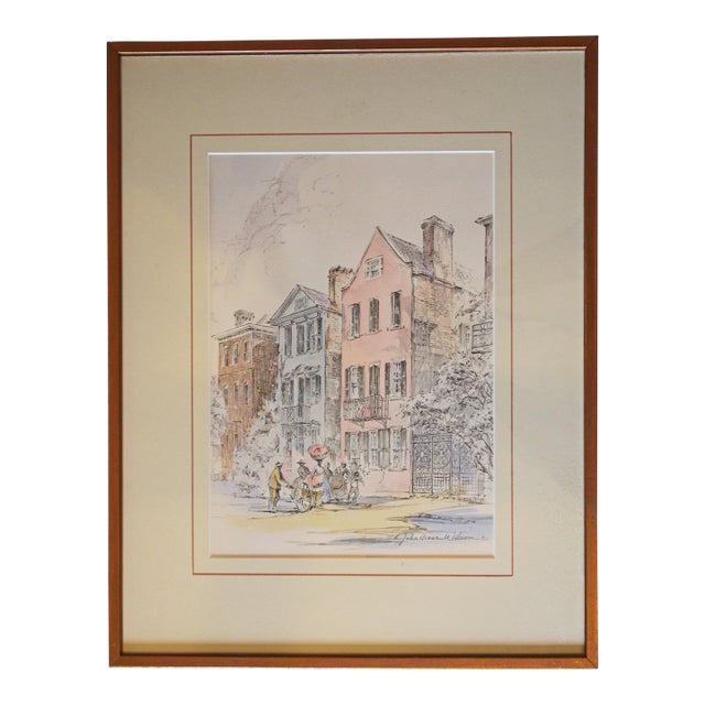 Circa 1950s "Rainbow Row" American Hand Colored Print by Julia Homer Wilson For Sale