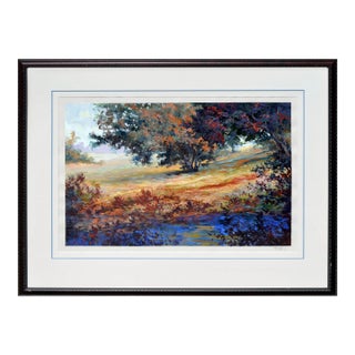 Large Scale Oaks Trees and Lupines Landscape by J a Johnson For Sale