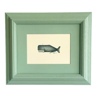 Large Original Hand-Painted Whimsical Baby Whale Painting in a Vintage Frame For Sale
