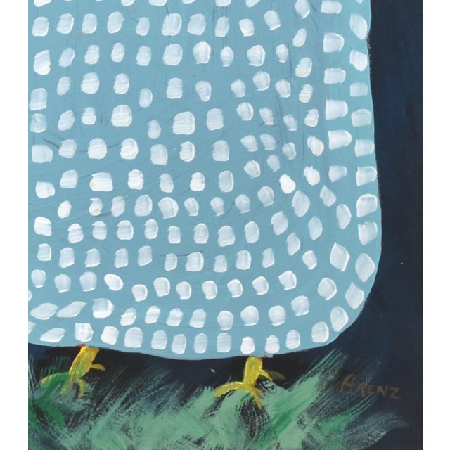 Blue & White Speckled Folk Art Chicken Hen Painting by Ruth Arenz Including the Antiqued Gold Wood Frame For Sale - Image 4 of 6