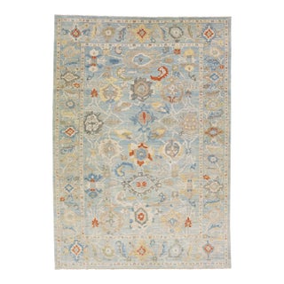 Early 21st Century Blue Handmade Modern Sultanabad Wool Rug With Allover Pattern For Sale