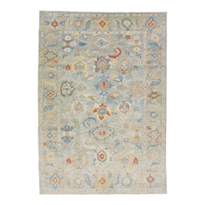 Early 21st Century Blue Handmade Modern Sultanabad Wool Rug With Allover Pattern