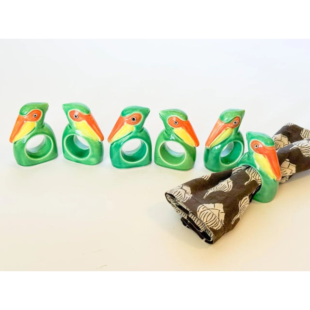 Vintage Japanese Ceramic Tropical Bird Napkin Rings For Sale - Image 9 of 10