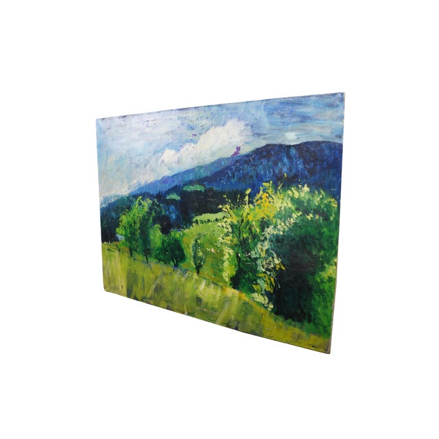 American 1963 Miss Lititia Thompson Blue Ridge Mountains Oil Painting 48" For Sale - Image 3 of 14
