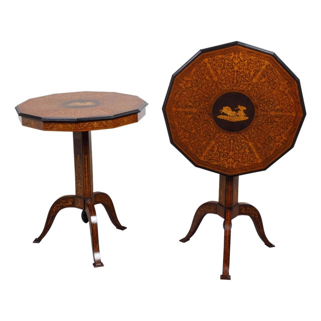 Pair of Italian Sorrento 19th Century Side Tables with Mythological Marquetry For Sale
