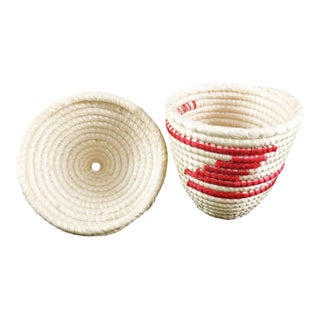 Early 20th Century Tutsi Miniature Basket Rwanda 3 Inch For Sale