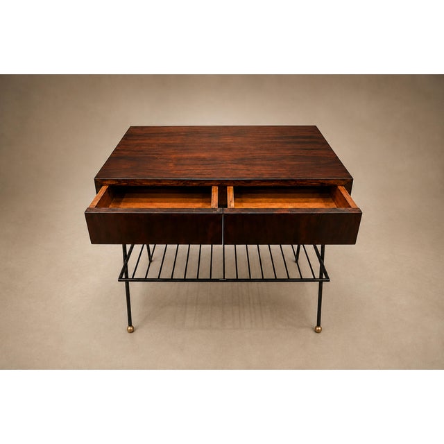 Attributed to Carlo Hauner Rosewood, Glass and Steel Side Table, Brazilian Modern, 1950s For Sale - Image 11 of 18