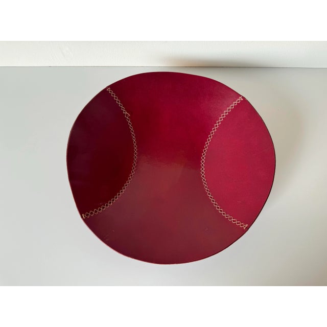 1980's Vintage Baseball Ball - Shape Red Leather Bowl / Dish For Sale - Image 10 of 12