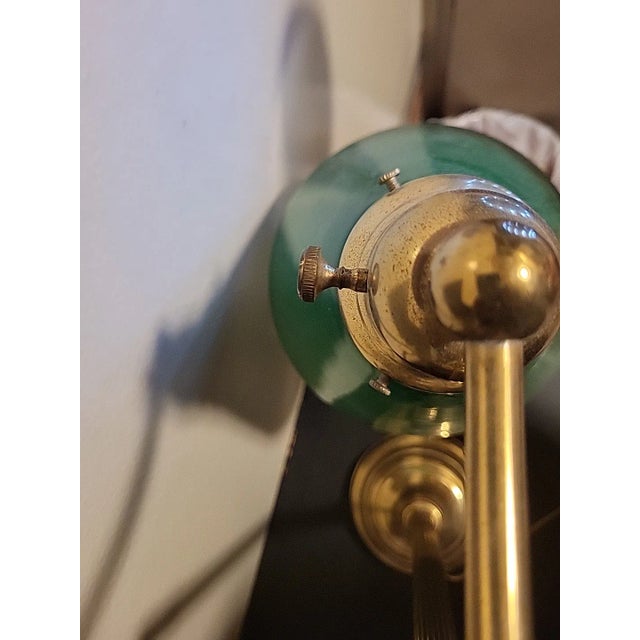 Vintage Banker Brass Lamp Green Glass Art Deco For Sale In San Francisco - Image 6 of 12