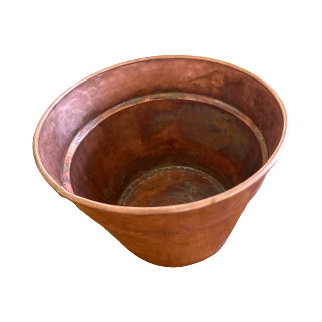 19th Century Antique Hand-Hammered Dovetailed Brazed Copper Cachepot For Sale - Image 4 of 9