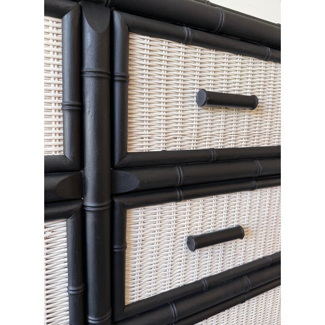 Off-white Faux Bamboo & Rattan British Colonial Style 6 Drawer Double Dresser For Sale - Image 8 of 9