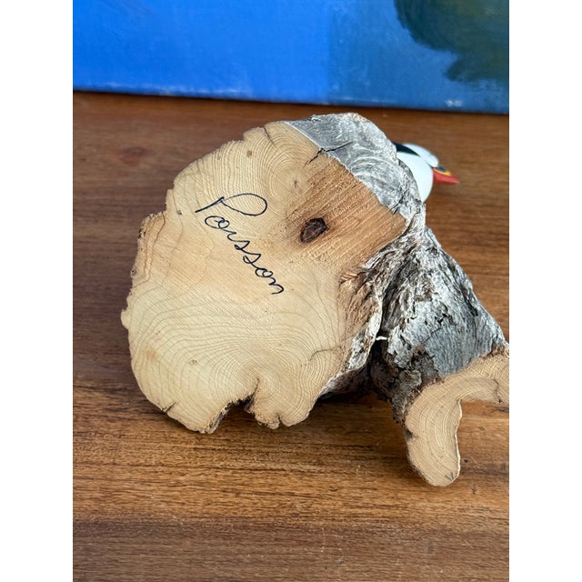 Late 20th Century Carved Puffin Bird on Driftwood, Signed For Sale - Image 5 of 6