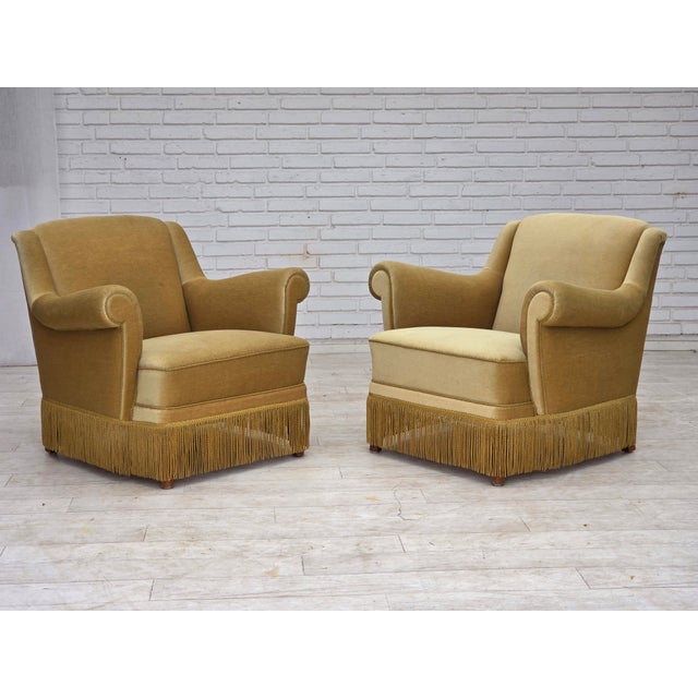 Danish Armchair with Velour Upholstery and Oak Legs, 1970s For Sale - Image 17 of 18