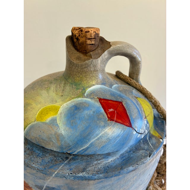 Vintage Hand-Painted Folk Art Stoneware Jug With Children Flying Kites For Sale In Oklahoma City - Image 6 of 9