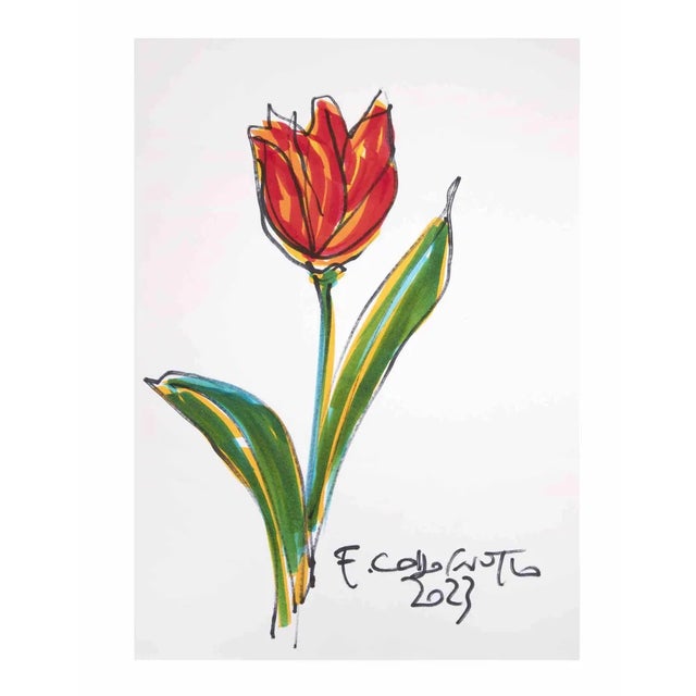 Red Tulip is an artwork realized by Ferdinando Codognotto in 2023. Black and color marker on paper. Hand-signed in the...