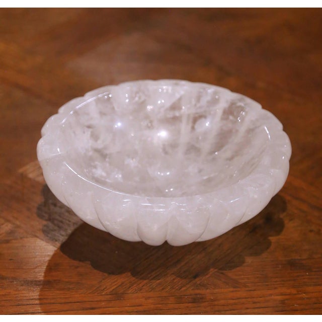 Hand-Carved Rock Crystal Bowl Vide-Poche From Brazil With Scalloped Design For Sale - Image 4 of 5