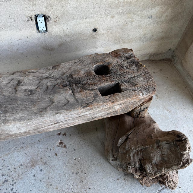 Primitive Mesquite Wood and Stone Bench Curated by Ambianic For Sale - Image 4 of 7