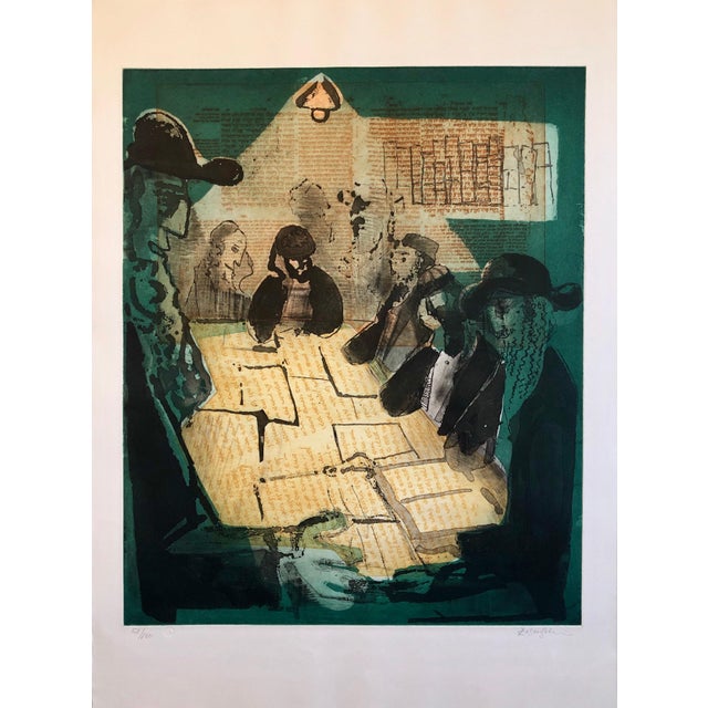 Lennart Rosensohn, Modernist Judaica Art Aquatint Etching Jewish Rabbi at Prayer Jerusalem Memories For Sale - Image 4 of 9