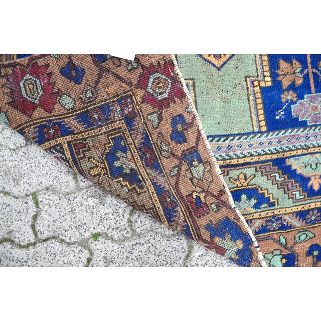 Vintage Oushak Tribal Turkish Rug For Sale - Image 10 of 11