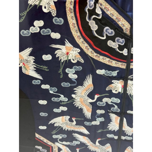 Framed Chinese Silk Embroidered Robe Flying Cranes & Auspicious Clouds For Sale - Image 10 of 12