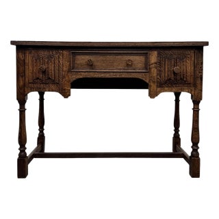 Early 20th Century Antique English Edwardian Oak Writing Desk For Sale