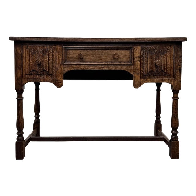 Early 20th Century Antique English Edwardian Oak Writing Desk For Sale