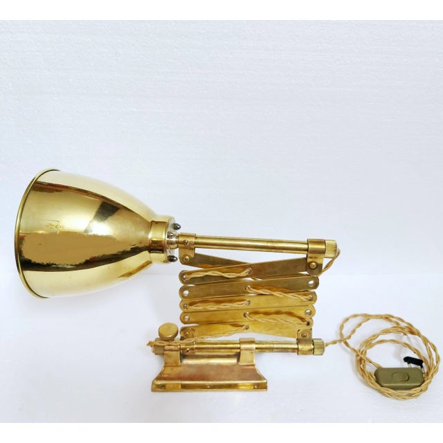 Metal Vintage Industrial Brass Scissor Wall Lamp with Textile Cable, 1960s For Sale - Image 7 of 11