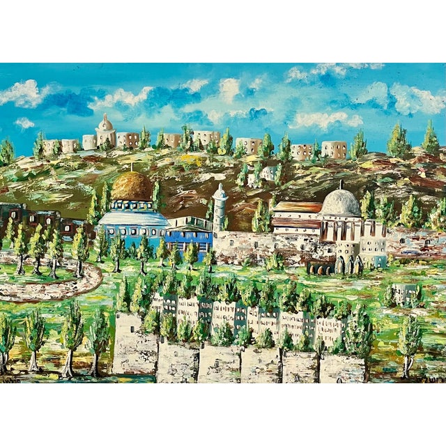 JERUSALEM, Vielle du David, (City of David) Oil painting on canvas Hand signed in Hebrew (Perlman, Pearlman or Perelman....