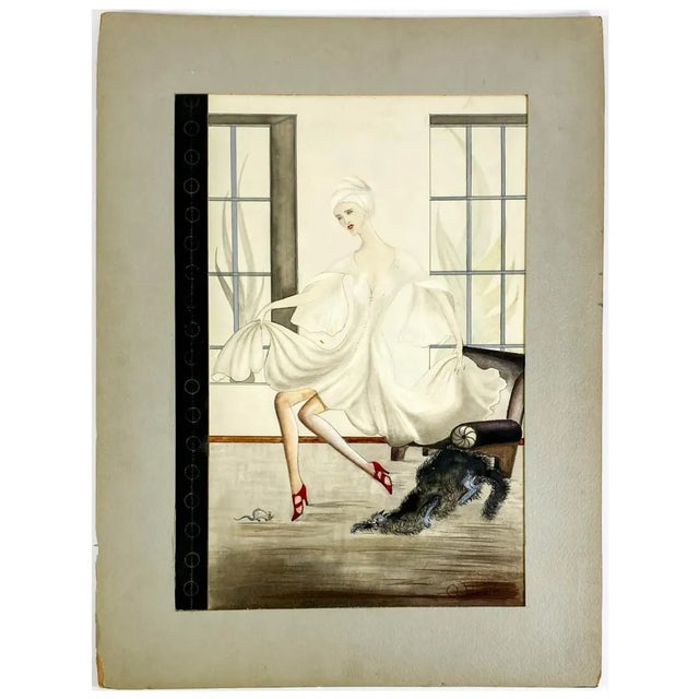 Art Deco 1930s Socialite Cat and Mouse Painting by Hodikin For Sale - Image 3 of 4