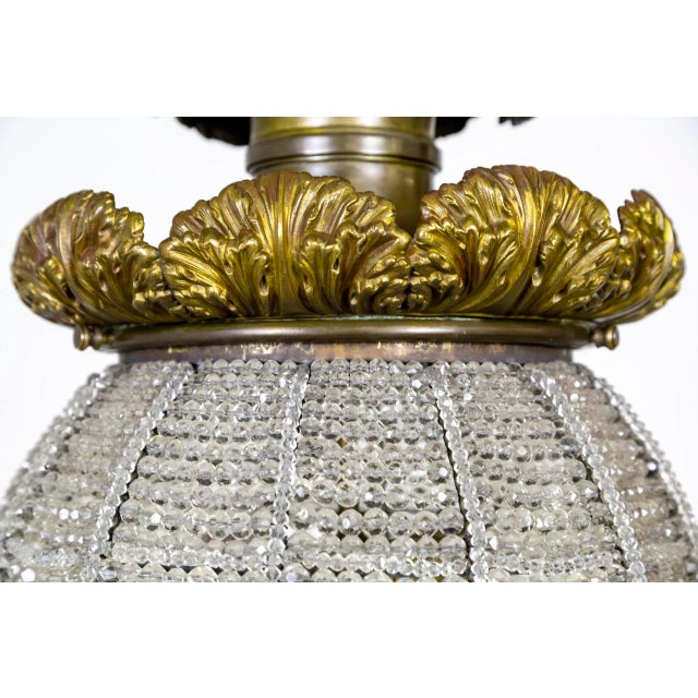 Metal Large 1900s Belle Epoque Beaded Crystal Sphere Light Fixture With Bronze Foliate For Sale - Image 7 of 11