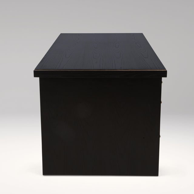 Mid-Century Modern Desk in Black Oak With Brass Details by R&y Augousti For Sale - Image 3 of 15