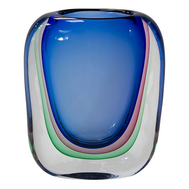 Vintage Italian Handmade Sommerso Murano Glass Vase, 1970s For Sale