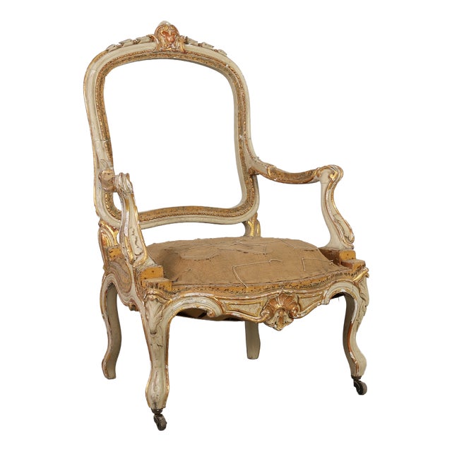 Antique French Louis XV Armchair in Carved Wood, 1800s For Sale