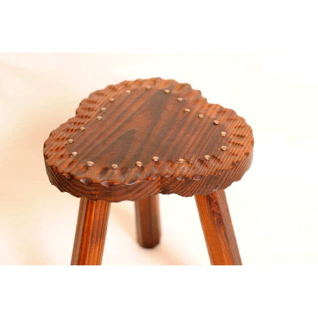 Tripod Stool in Varnished Wood with Brass Nails, 1960s For Sale - Image 4 of 9