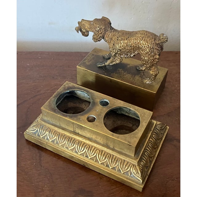 Antique 19th Century French Charles X Bronze Hunting Bird Dog Inkwell For Sale - Image 10 of 11